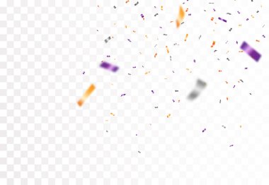 Mor, siyah ve turuncu konfeti, kutlama partisi afişi ve arkaplan
