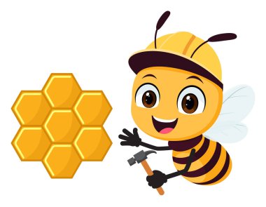 Farklı bir ifadeyle sevimli arı işçisi maskotu çizgi filmi.