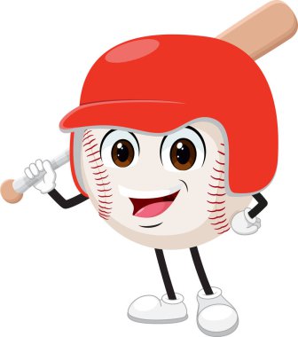 Beyazda izole edilmiş şirin bir beyzbol çizgi film karakteri.