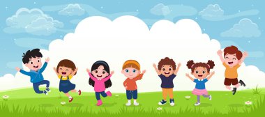 Mutlu Çocuklar, ilkokul ya da anaokulu çocukları, farklı ırktan erkek ve kızlar.