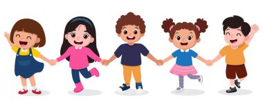 Birbirini kucaklayan çocuk çizgi filmleri. İlkokul ya da anaokulu çocukları.