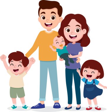 Çizgi film Mutlu Aile. Baba, anne ve çocuklar