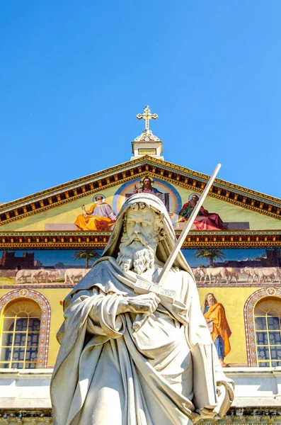 Szobor Szent Pál Háttérben San Paolo Bazilika Freskó Róma Olaszország — Stock Fotó