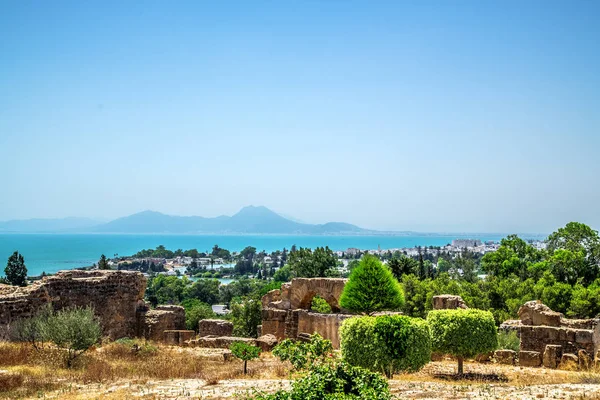 Ruínas Cartago Vista Mar Cidade Cartago Tunísia — Fotografia de Stock