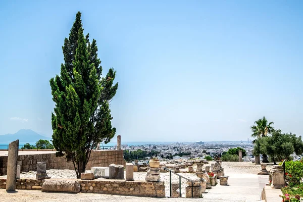 Vista Das Ruínas Museu Cartago Mar Cidade Tunísia — Fotografia de Stock