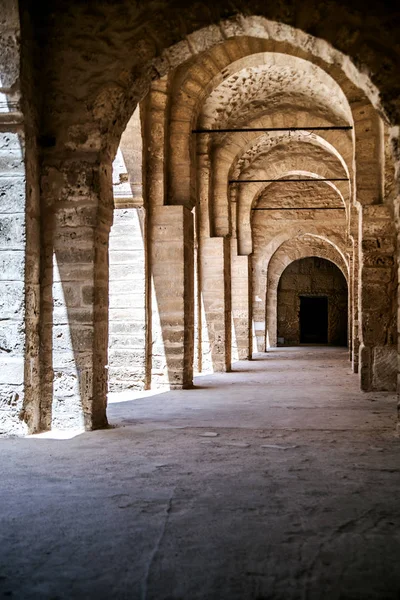 The stone corridors of Ribat Sousse, lit by the hot African sun. Tunisia. North Africa.
