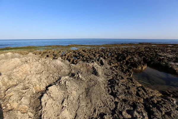 Costa Rocciosa Del Mar Mediterraneo Nord Israele — Foto Stock