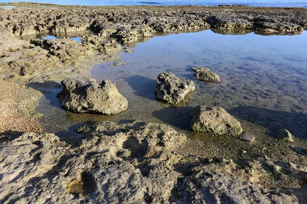 Costa Rochosa Mar Mediterrâneo Norte Israel — Fotografia de Stock