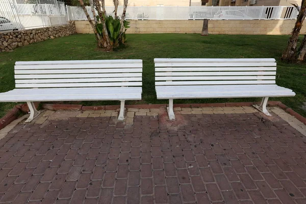 Banc Repos Tient Dans Parc Ouvert — Photo