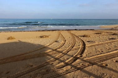 Kumdaki Kuzey İsrail ' Akdeniz'in kıyısında 