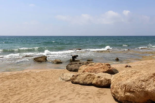 Sandiga Stranden Medelhavet Norr Israel — Stockfoto