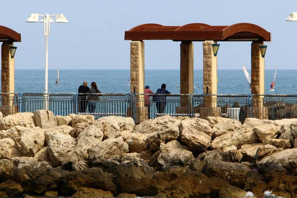 Pierres Trouvent Sur Les Rives Mer Méditerranée Dans Nord Israël — Photo