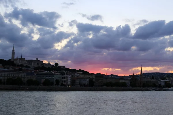 Puesta Sol Dorada Danubio Capital Húngara Budapest — Foto de Stock