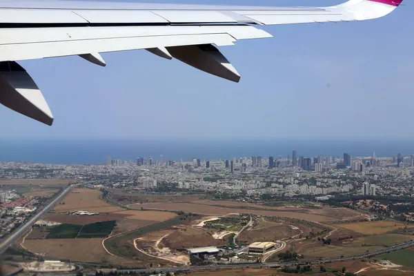 Ojo Buey Puede Ver Ala Avión Reacción — Foto de Stock