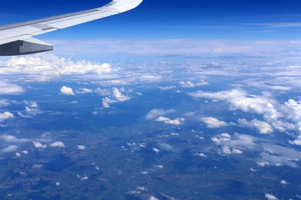 Ojo Buey Puede Ver Ala Avión Reacción — Foto de Stock