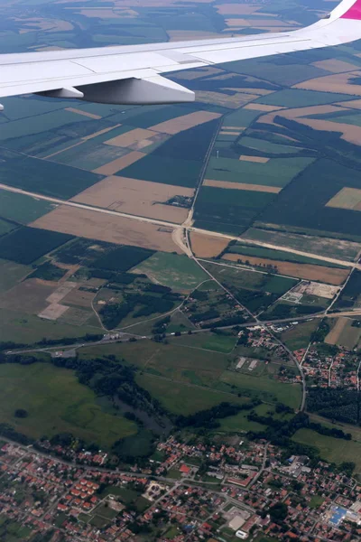 Ojo Buey Puede Ver Ala Avión Reacción — Foto de Stock