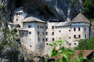 Uçurum uçurum Slovenya dağlarda yukarıda kalede Predjam 