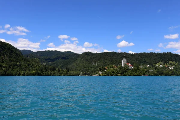Sjön Bled Ligger Vid Foten Alperna Nationalparken Triglav Slovenien — Stockfoto