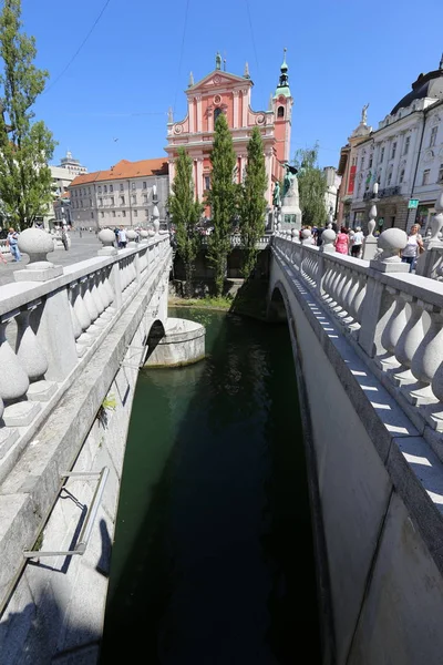 The Ljubljanica River flows through the center of Ljubljana, the capital of Slovenia