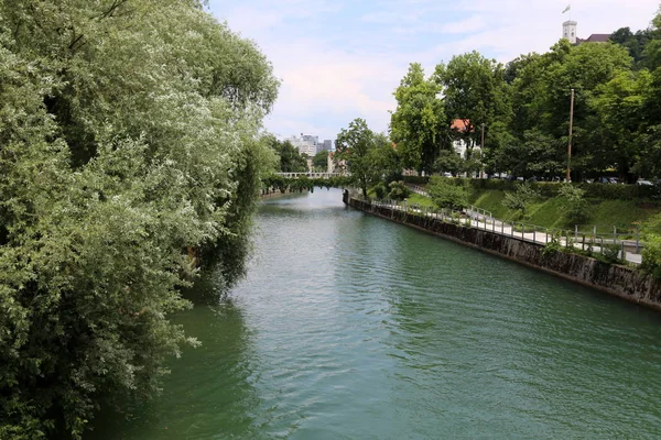 Fiume Lubiana Scorre Attraverso Centro Lubiana Capitale Della Slovenia — Foto Stock