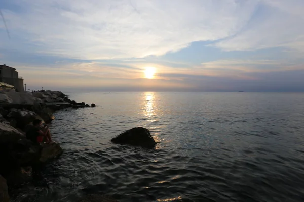 Matahari Terbenam Kota Piran Slovenia Semenanjung Istria Pantai Adriatik — Stok Foto
