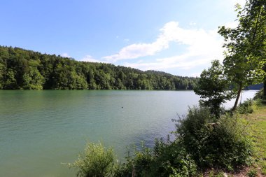 Alpler Slovenya Triglav Ulusal Parkı'nın eteklerinde bir dağ Gölü kıyısında 