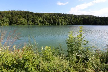 Alpler Slovenya Triglav Ulusal Parkı'nın eteklerinde bir dağ Gölü kıyısında 