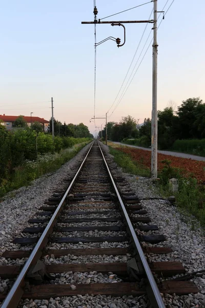 Σιδηρογραμμές Δρόμος Οδηγό Σιδηροτροχιές Και Στρωτήρες — Φωτογραφία Αρχείου