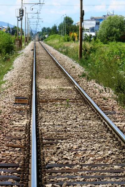Железнодорожная Трасса Дорога Направляющими Рельсами Шпал — стоковое фото
