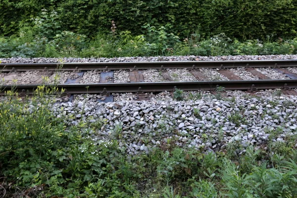 Železniční Trať Silniční Vodící Kolejnice Pražce — Stock fotografie