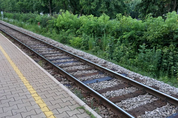 Železniční Trať Silniční Vodící Kolejnice Pražce — Stock fotografie