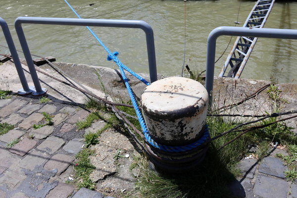 berth on the banks of the Danube River - a place for mooring boats and boats 