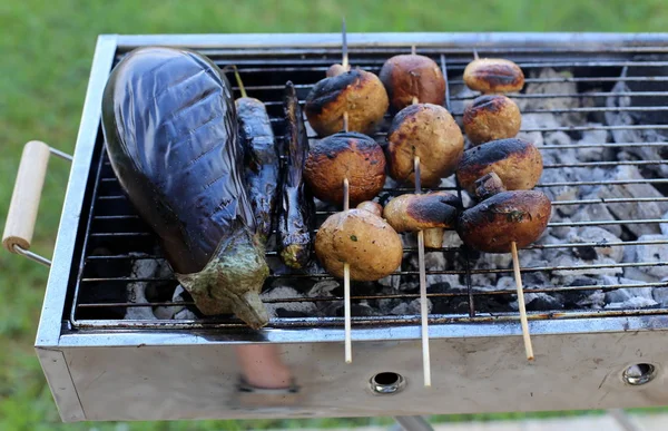 Carne Verdure Vengono Arrostite Carboni Ardenti — Foto Stock