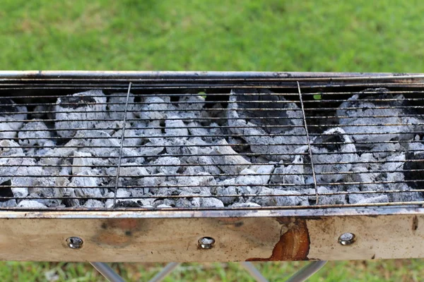 Carne Legumes São Assados Carvão Carvão Quente — Fotografia de Stock