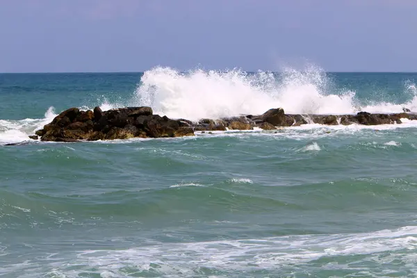 Kust Van Middellandse Zee Het Noorden Van Israël — Stockfoto