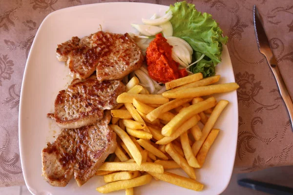 Stole Restauracji Jest Gorąca Lunch Przekąski — Zdjęcie stockowe