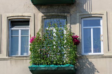 Kirişler duvar balkon Mimarlık - bir platform üzerinde takviyeli raylar ile maruz      