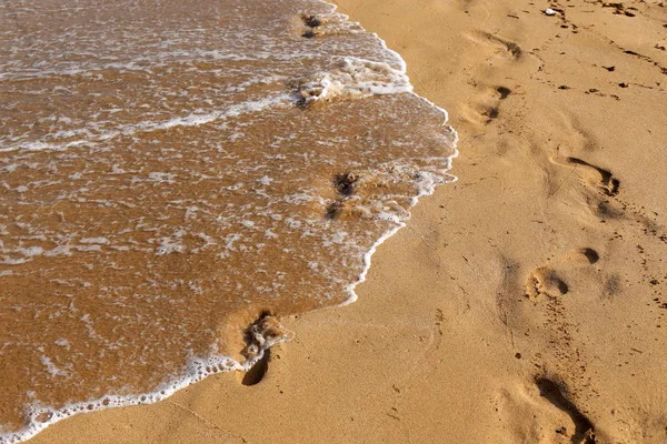 Empreintes Pas Dans Sable Sur Les Rives Mer Méditerranée Dans — Photo