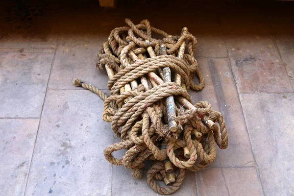 rope twisted from natural or synthetic fibers and strands