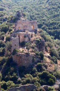 İsrail'in Kuzey Haçlılar Montfort eski kale kalıntıları 