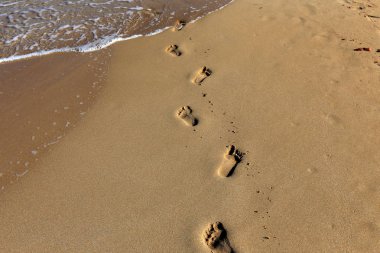 Kumdaki Kuzey İsrail ' Akdeniz'in kıyısında 
