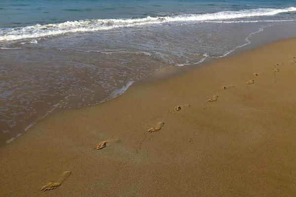 Footprints Sand Shores Mediterranean Sea Northern Israel — Stock Photo, Image