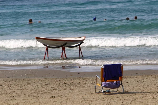 Chair Stands Beach Shores Mediterranean — Stock Photo, Image