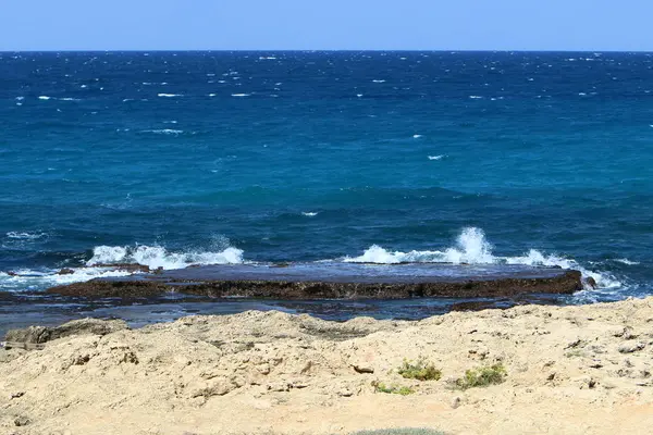 Costa Del Mar Mediterráneo Extremo Norte Del Estado Israel — Foto de Stock
