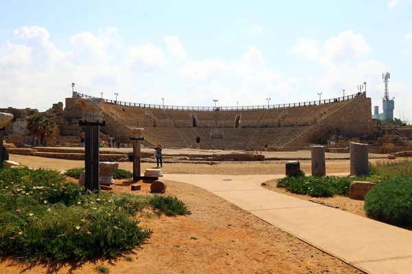 Oude Theater Aan Oevers Van Middellandse Zee Israël Gebouwd Onder — Stockfoto