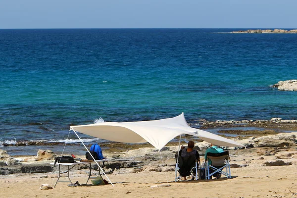 Baldaquin Pour Protéger Soleil Israélien Chaud Sur Plage — Photo