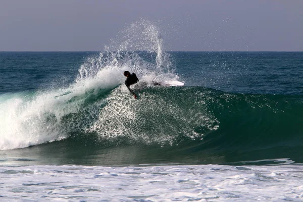 Surfing Riding Waves Mediterranean Special Light Boards — Stock Photo, Image