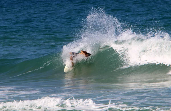 Surf Cavalgando Ondas Mediterrâneo Placas Luz Especiais — Fotografia de Stock