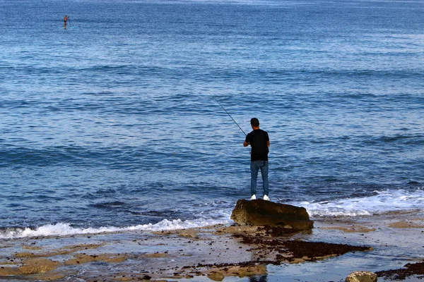 Man Shores Mediterranean Northern Israel — Stock Photo, Image