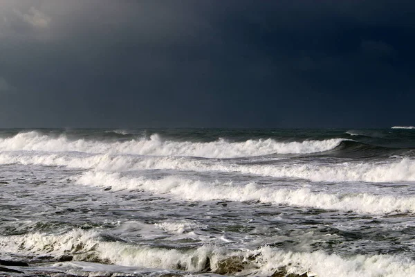 Tempesta Vento Nel Mar Mediterraneo Nel Nord Israele — Foto Stock